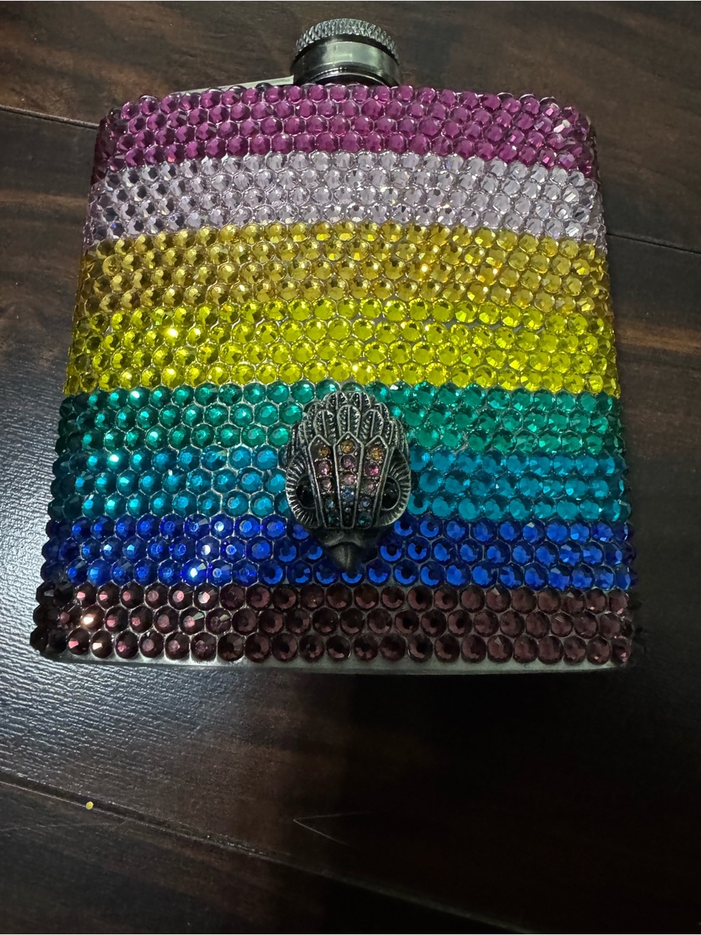 Kurt Geiger Rainbow Crystal Jeweled Hip Flask - Picture 3 of 5